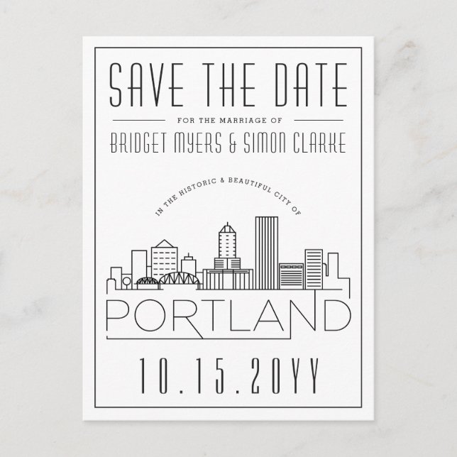 Portland Wedding | Stylised Skyline Save the Date Postcard (Front)