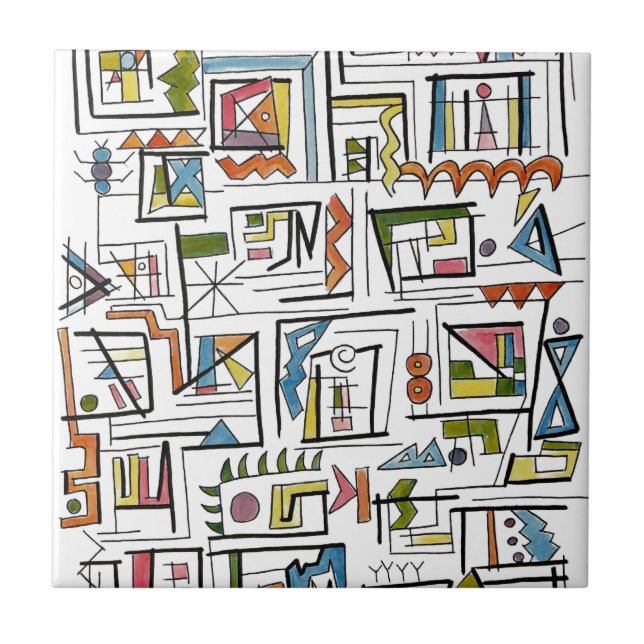 Portland-Whimsical Abstract Geometric Art Tile (Front)
