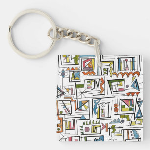 Portland-Whimsical Abstract Geometric Watercolor  Key Ring