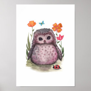 Portly Purple Owl and Ladybug Print
