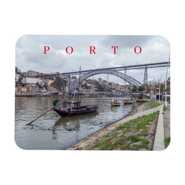 Porto bridge and boat view fridge magnet (Horizontal)