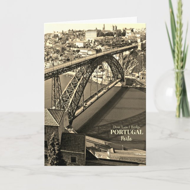 Porto bridge over Douro River, Portugal, sepia Card (Front)