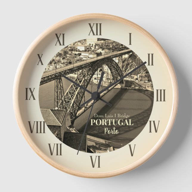 Porto bridge over Douro River, Portugal, sepia Clock (Front)