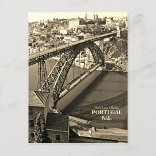 Porto bridge over Douro River, Portugal, sepia Holiday Postcard