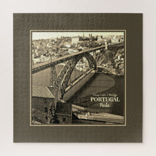 Porto bridge over Douro River, Portugal, sepia Jigsaw Puzzle