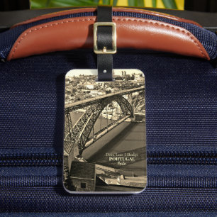 Porto bridge over Douro River, Portugal, sepia Luggage Tag