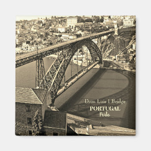 Porto bridge over Douro River, Portugal, sepia Magnet
