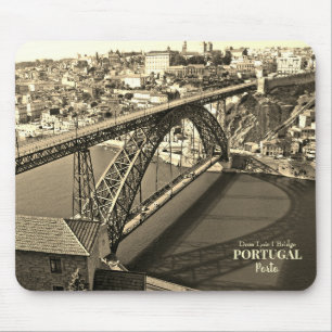 Porto bridge over Douro River, Portugal, sepia Mouse Mat