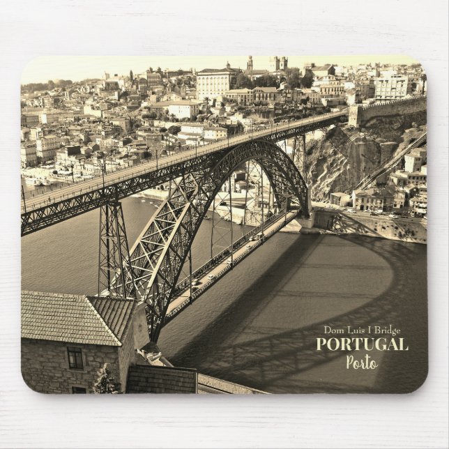 Porto bridge over Douro River, Portugal, sepia Mouse Mat (Front)