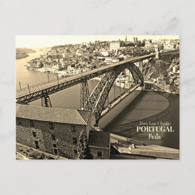 Porto bridge over Douro River, Portugal, sepia Postcard (Front)