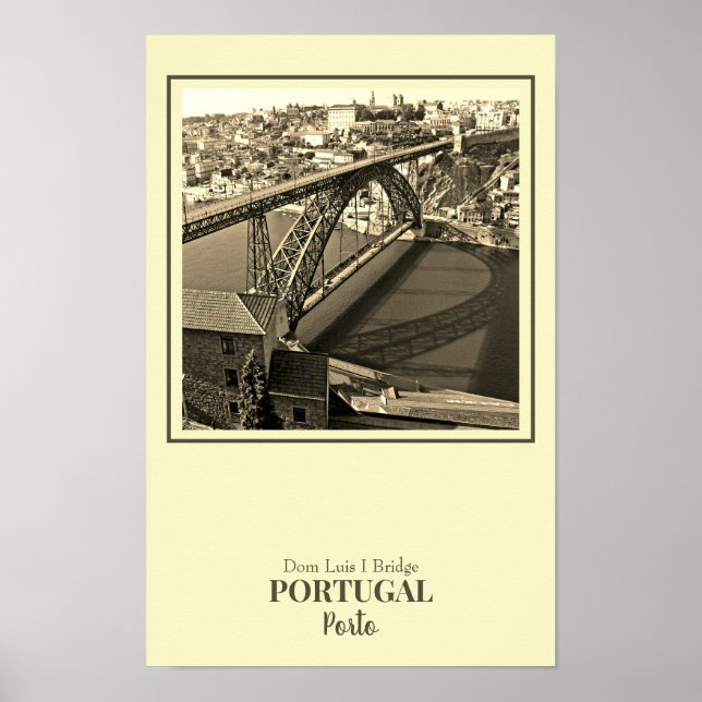 Porto bridge over Douro River, Portugal, sepia Poster (Front)