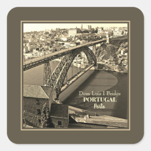 Porto bridge over Douro River, Portugal, sepia Square Sticker