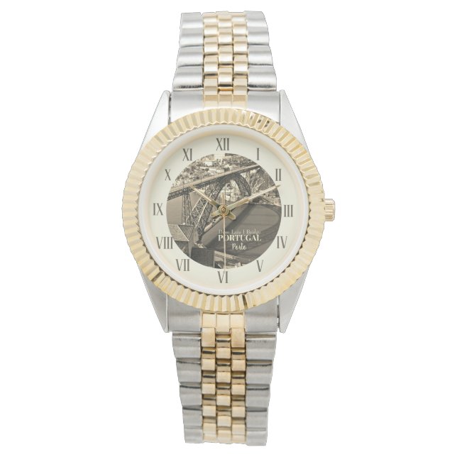 Porto bridge over Douro River, Portugal, sepia Watch (Front)