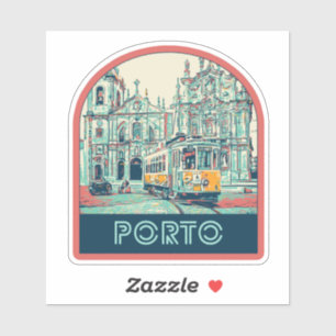 Porto city with tramway illustration Portugal