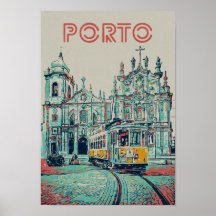 Porto city with tramway illustration Portugal