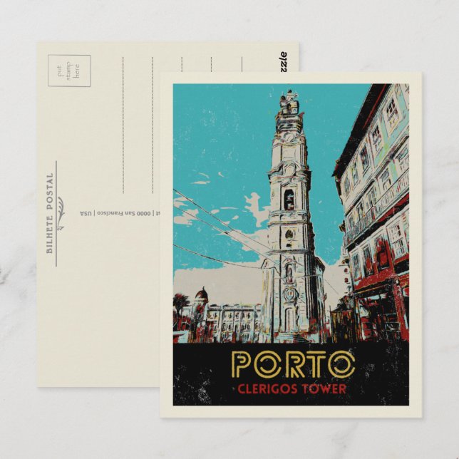 Porto Clerigos tower illustration Portugal Postcard (Front/Back)