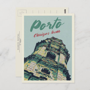 Porto Clerigos tower illustration Portugal Postcard