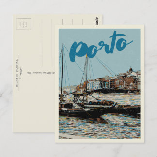 Porto Douro river illustration Portugal Postcard