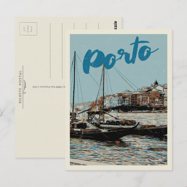 Porto Douro river illustration Portugal Postcard (Front/Back)
