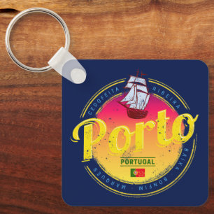 Porto in Portugal Ship Retro Sunset Vintage Key Ring