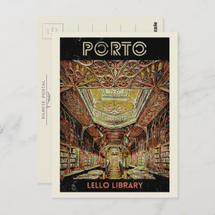 Porto Lello library illustration Portugal Postcard