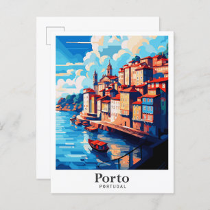 Porto Portugal Art Vintage Travel Illustration Postcard