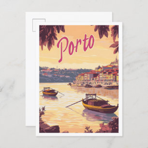 Porto Portugal Art Vintage Travel Illustration Postcard