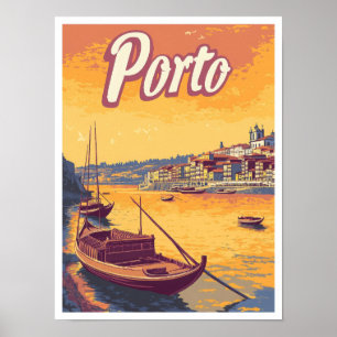 Porto Portugal Art Vintage Travel Illustration Poster
