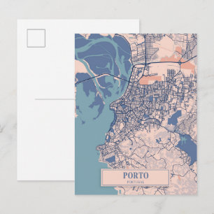 Porto Portugal Breezy City Map Travel Postcard
