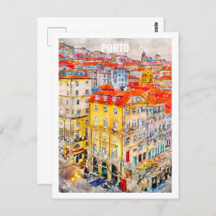 Porto Portugal Famous Travel Watercolor Sketch Postcard
