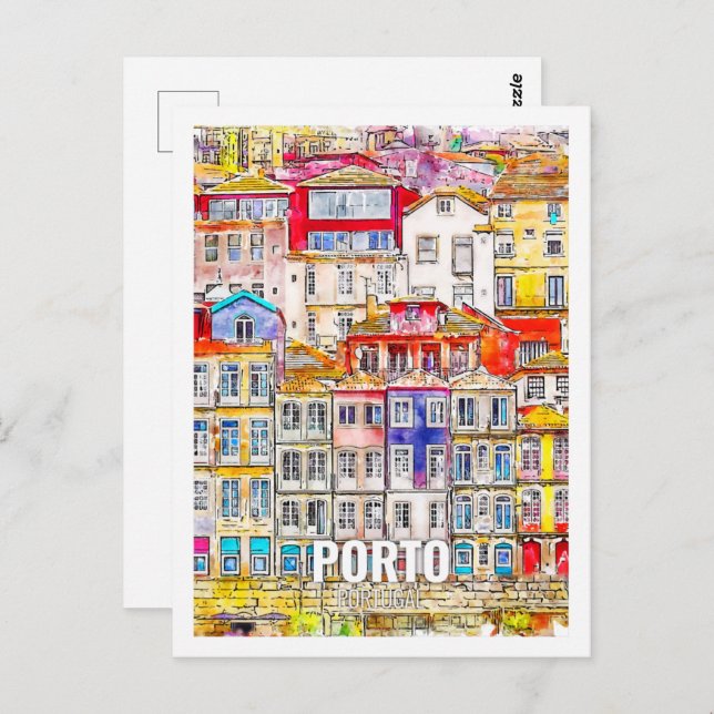 Porto Portugal Famous Travel Watercolor Sketch Postcard (Front/Back)