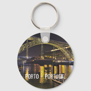 Porto - Portugal. Night Scene Near Douro River Key Ring