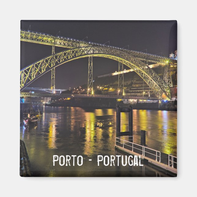 Porto - Portugal. Night Scene Near Douro River Magnet (Front)