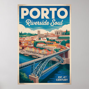 Porto Portugal Retro Skyline Cityscape Travel Poster
