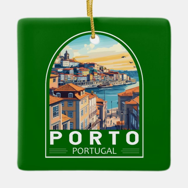 Porto Portugal Travel Art Emblem Ceramic Ornament (Front)