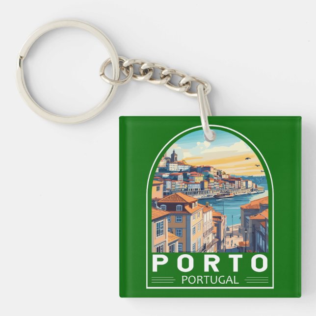 Porto Portugal Travel Art Emblem Key Ring (Front)