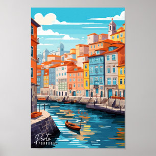 Porto Portugal Travel Art Vintage Illustration Poster