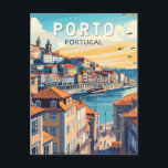 Porto Portugal Travel Art Vintage Postcard<br><div class="desc">Porto retro vector travel design. Porto is a coastal city in northwest Portugal known for its stately bridges and port wine production.</div>