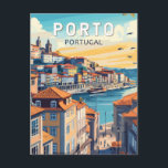 Porto Portugal Travel Art Vintage Postcard<br><div class="desc">Porto retro vector travel design. Porto is a coastal city in northwest Portugal known for its stately bridges and port wine production.</div>