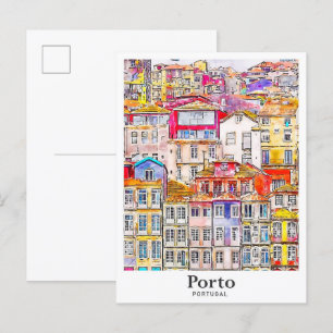 Porto Portugal Travel Watercolor Hand Drawn Postcard