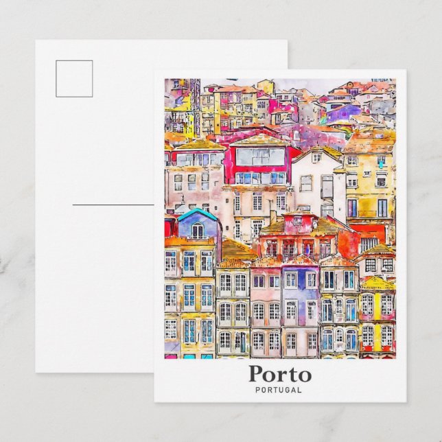 Porto Portugal Travel Watercolor Hand Drawn Postcard (Front/Back)