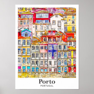 Porto Portugal Travel Watercolor Sketch Hand Drawn Poster
