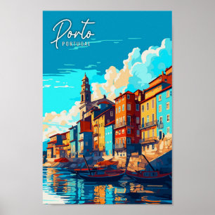 Porto Portugal vintage travel illustration Poster