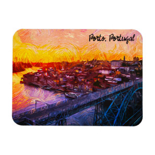 Porto Portugal Watercolor Panoramic View  Magnet