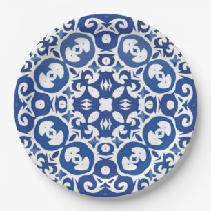 Porto Royale Blue Baroque Elegant Mediterranean Paper Plate
