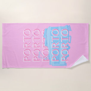 Porto Travel Art, Portugal Art, Pink, Preppy Art Beach Towel