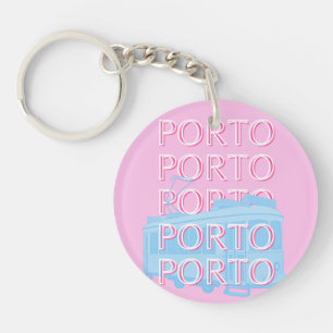 Porto Travel Art, Portugal Art, Pink, Preppy Art Key Ring