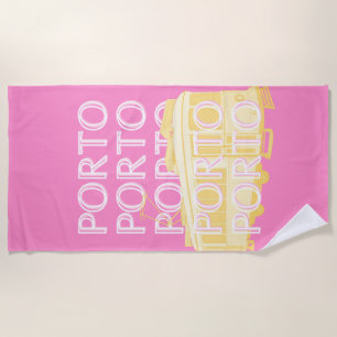 Porto Travel Art, Portugal, Pink Beach Towel