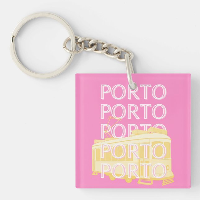 Porto Travel Art, Portugal, Pink Key Ring (Front)