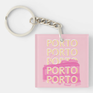 Porto Travel Art, Portugal, Pink, Preppy Key Ring